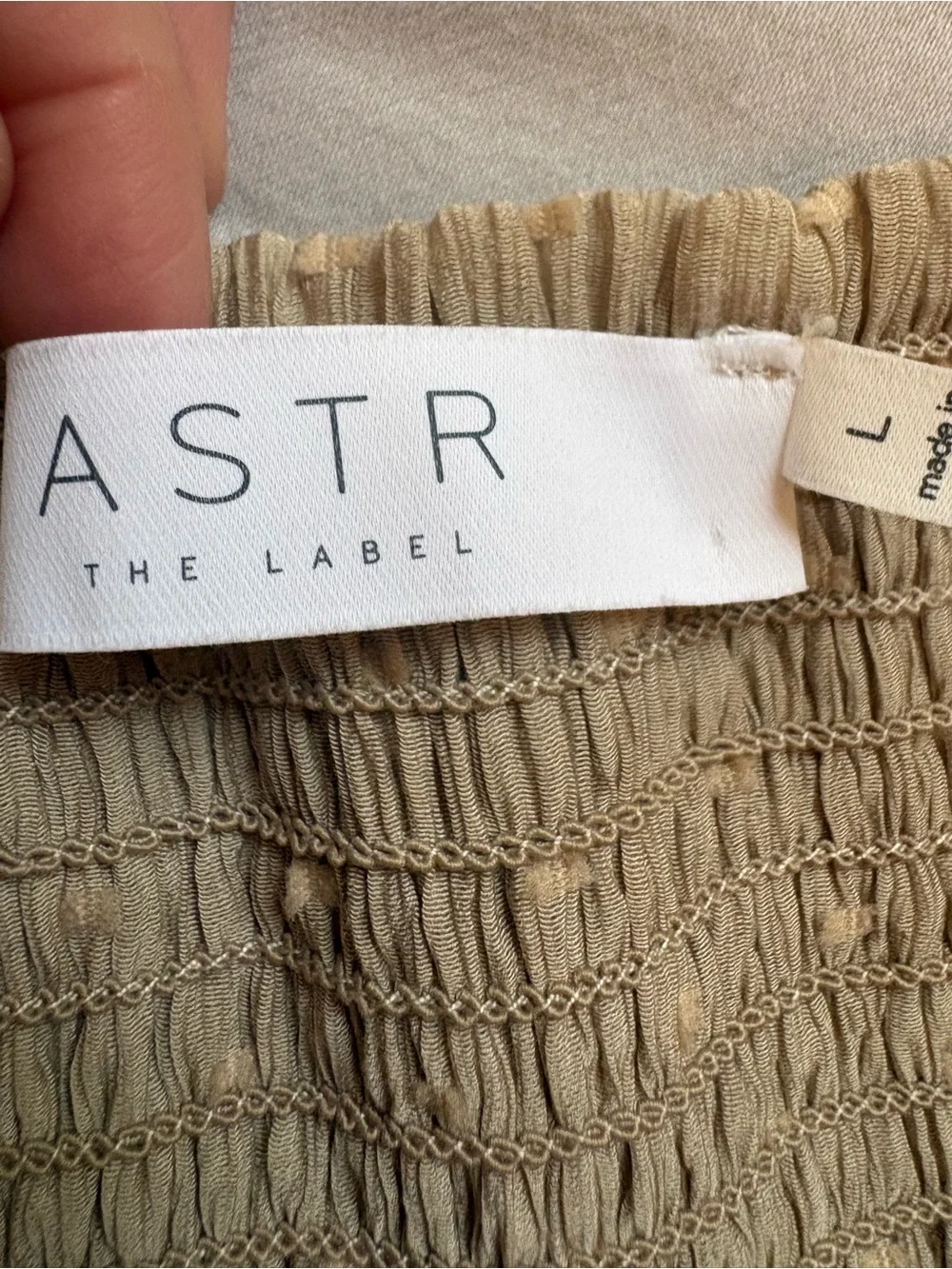 ASTR The Label Swiss Dot Ruched Long Sleeve Crop Top Beige L